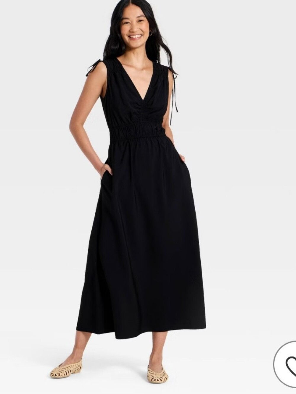 a new day 🖤 NWT Black V-Neck Smocked Waist Midi Dress | Size M